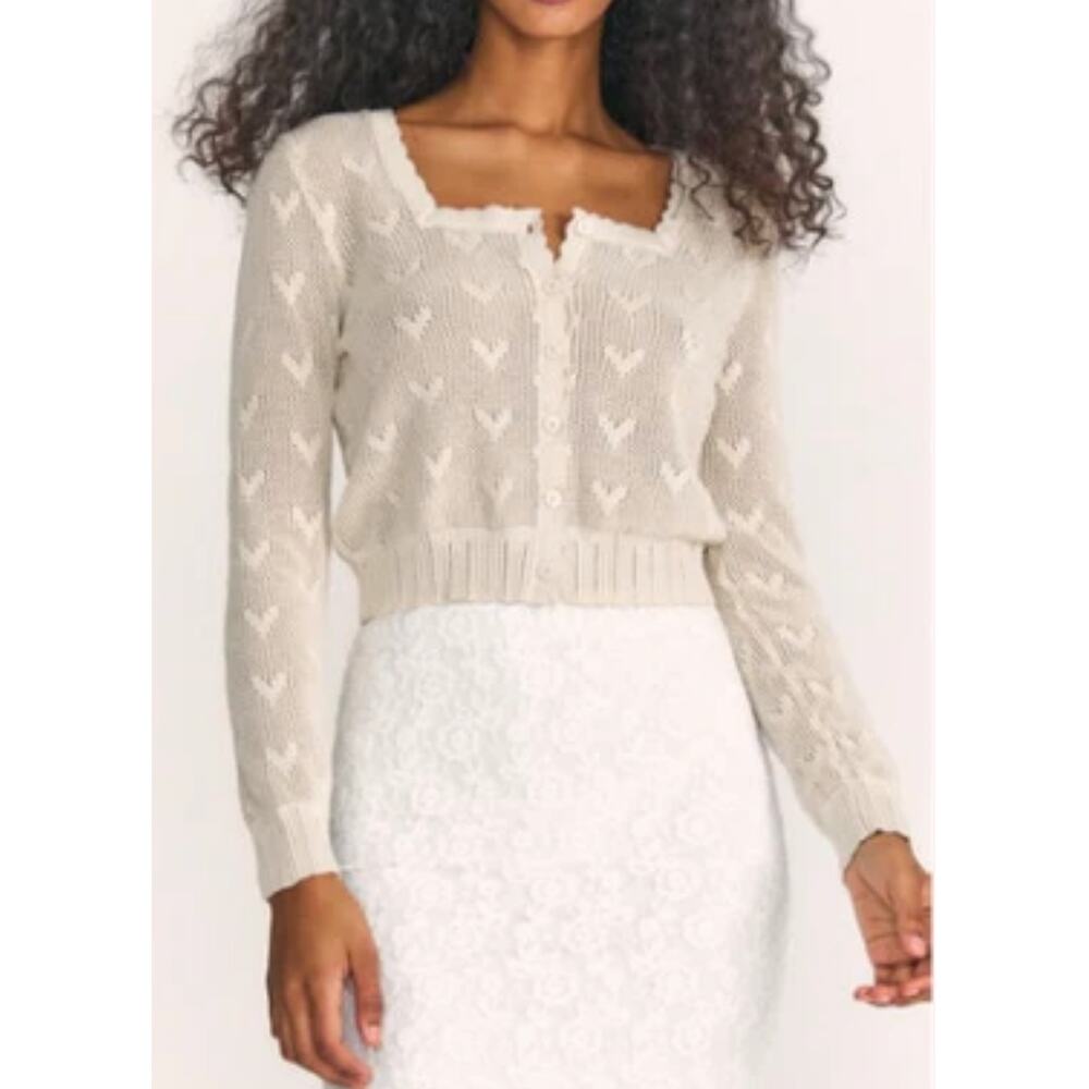 LoveShackFancy Venice Crop Cardigan Hearts Cream Coquette Cottagecore XS Twee